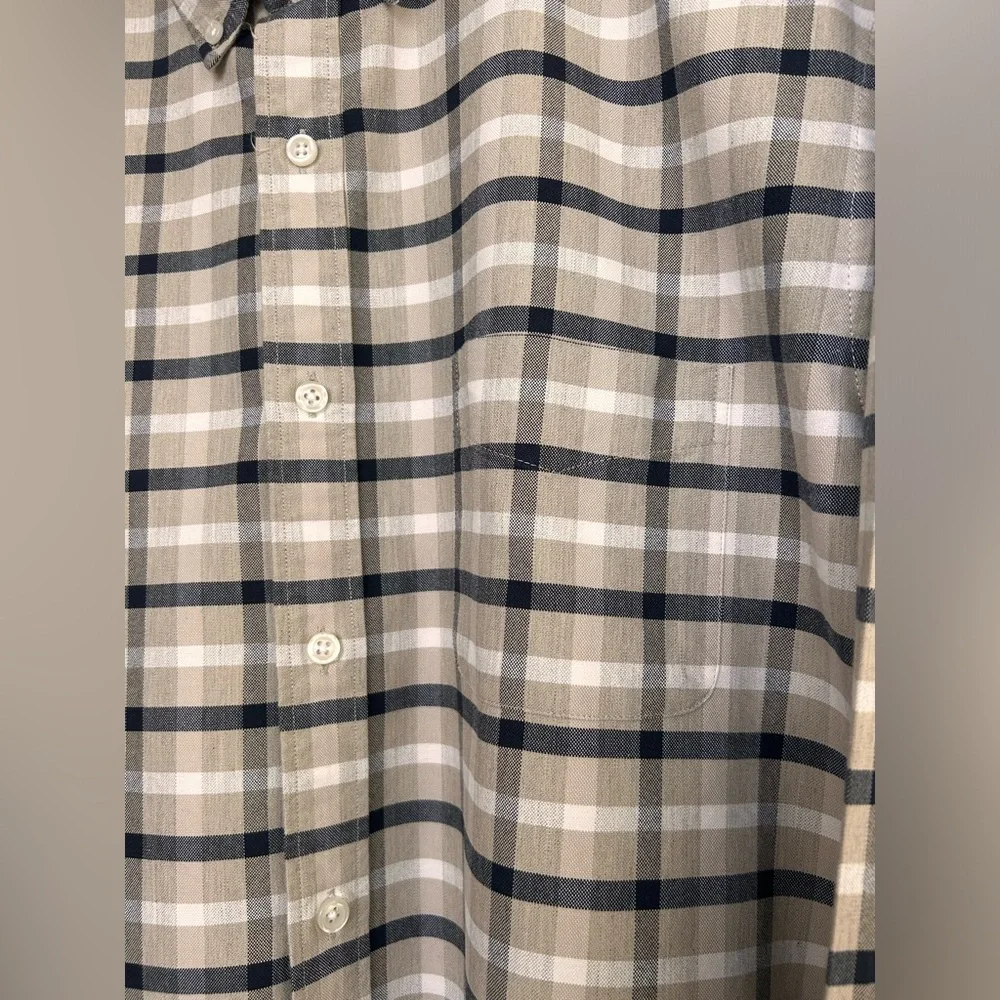 J. Crew Flex Oxford Button-Up Shirt Plaid Long Sleeve 100% Linen Size XL